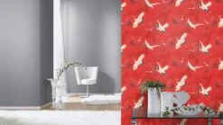 Tapete Barbara Home Collection Kranich Muster Rot-weiß