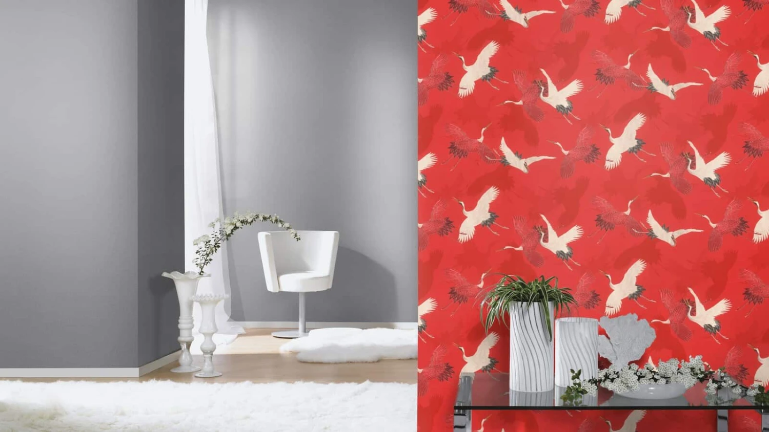 Tapete Barbara Home Collection Kranich Muster Rot-weiß 3 Tapete Barbara Home Collection Kranich Muster Rot-weiß