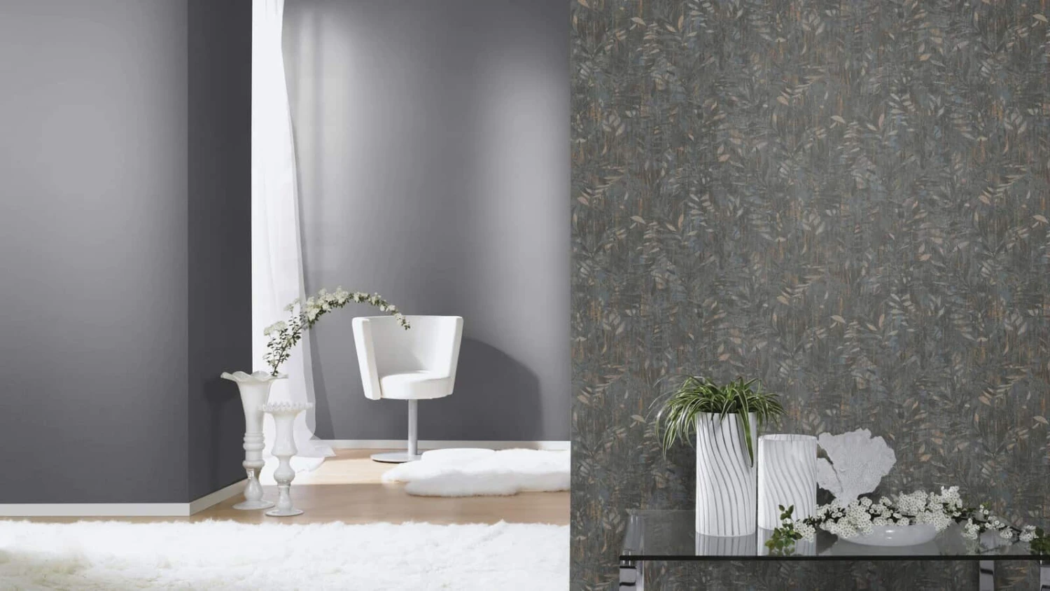 Tapete Barbara Home Collection Ranken Dunkelgrau-Gold 3 Tapete Barbara Home Collection Ranken Dunkelgrau-Gold