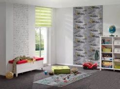 A.S. Creation Tapete Kinder Bagger Kran Truck Grau Gelb 35870-2 -Tapetengeschäft Tapete Kinder Bagger Kran Truck grau gelb 35870 2