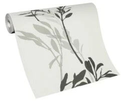 Tapete Vlies 10138-10 Zweige Floral Weiss Schwarz Grau