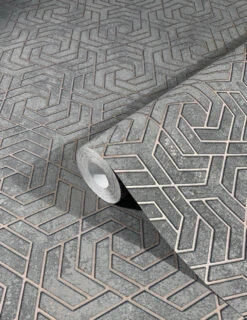 Tapete Vlies 3D Labyrinth Metallic Grau Alt-rosa 32609