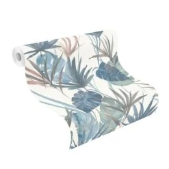 Barbara Home Vliestapete Blätter Weiß Blau Grün 536423