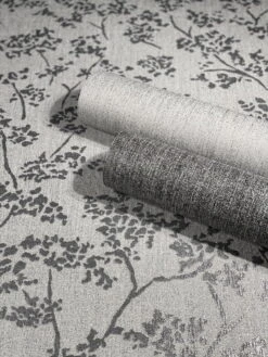 Tapete Vlies Blätter Vintage Silber Grau Glanz 32705 -Tapetengeschäft Tapete Vlies Blaetter Vintage silber grau Glanz 32705 63208513