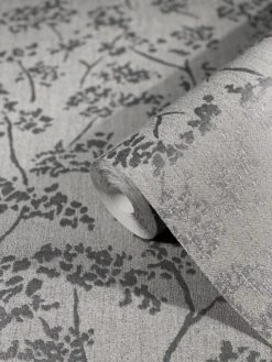 Tapete Vlies Blätter Vintage Silber Grau Glanz 32705 -Tapetengeschäft Tapete Vlies Blaetter Vintage silber grau Glanz 32705 63208513 3