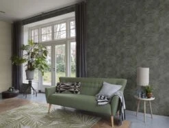 Tapete Vlies Blätter Grau Grün Glitzer Rasch Textil 229102 -Tapetengeschäft Tapete Vlies Blaetter grau gruen Glitzer Rasch T 2