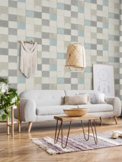 Tapete Vlies Fliesenplatten Grauweiß Beige Blau 37406-1 -Tapetengeschäft Tapete Vlies Fliesenplatten grauweiss beige blau 37406 1 63202501 2