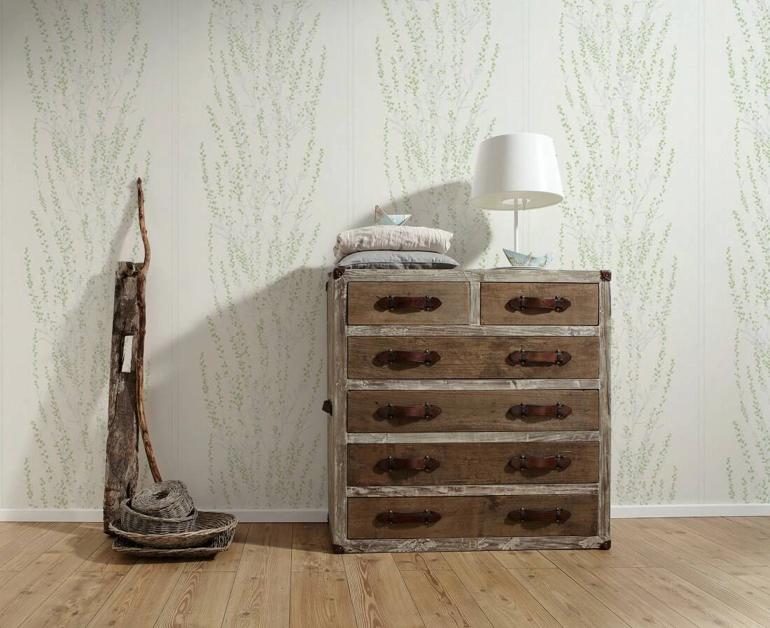 A.S. Creation Tapete Vlies Floral Äste Weiß Grün Glanz 37267-2 4 A.S. Creation Tapete Vlies Floral Äste Weiß Grün Glanz 37267-2 – Bild 2