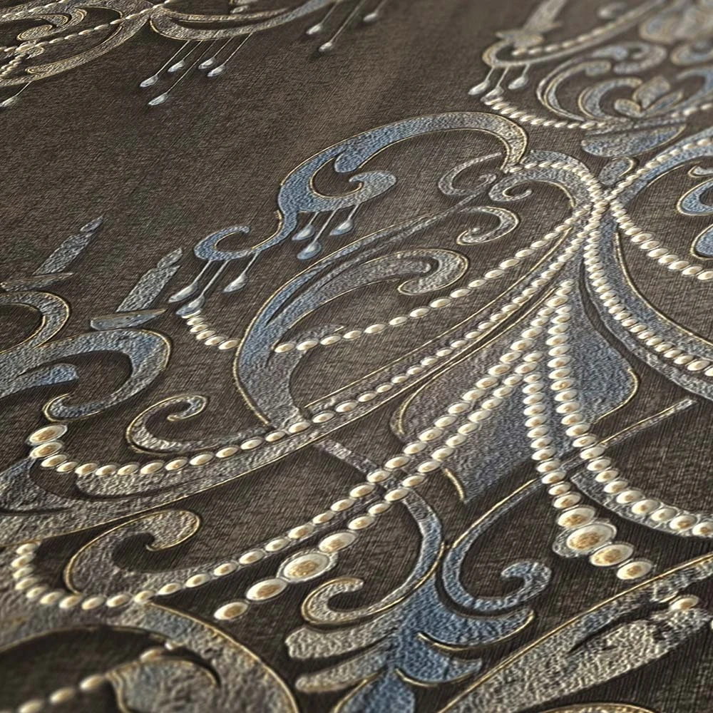 Tapete Vlies Ornamente Barock Braun Blau Weiss 38096-1 5 Tapete Vlies Ornamente Barock Braun Blau Weiss 38096-1 – Bild 3