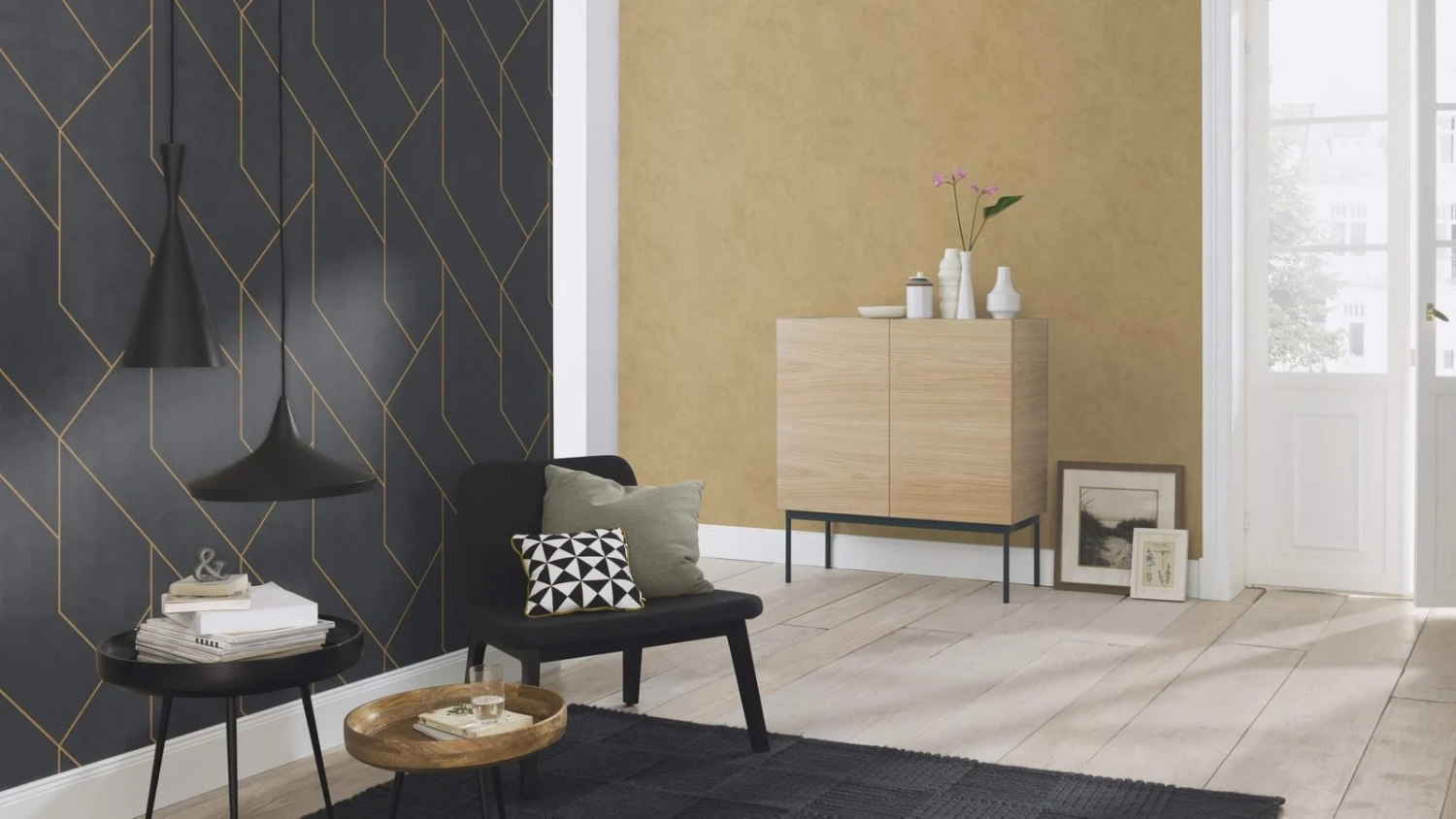 Tapete Vlies Rasch Grafik Linien Schwarz Gold 427431 6 Tapete Vlies Rasch Grafik Linien Schwarz Gold 427431 – Bild 4