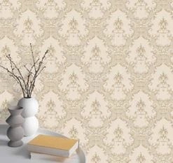 Vinyltapete Barock Textil Beige Creme Glanz 6376-14 -Tapetengeschäft Vinyltapete Barock Textil beige creme Glanz 6376 14 193044 2