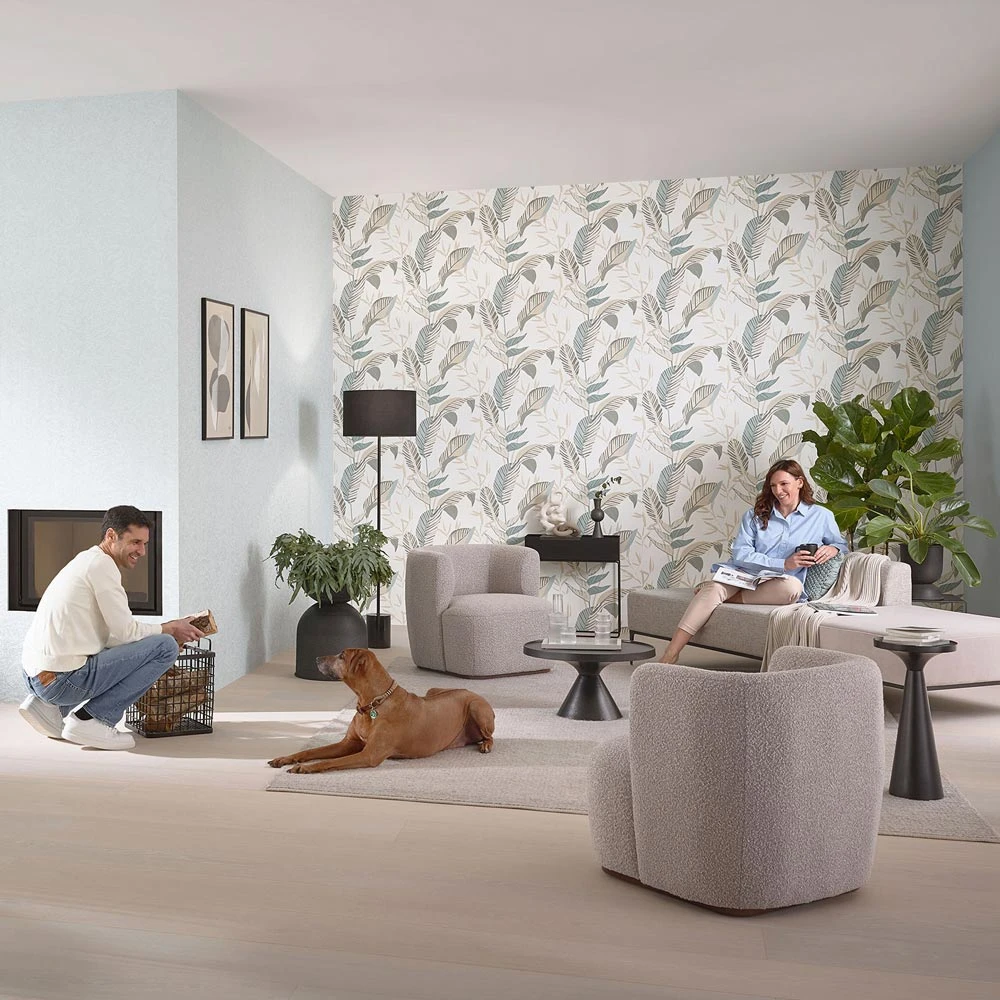 Vliestapete Elle Blattmuster Weiß Grün Beige 10332-07 3 Vliestapete Elle Blattmuster Weiß Grün Beige 10332-07
